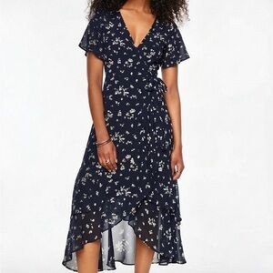 Abercrombie & Fitch Floral Wrap Midi Dress - Navy Blue
